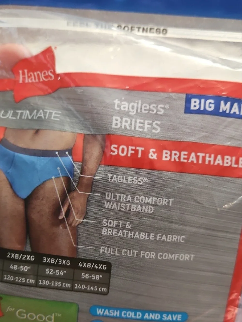 Hanes Men’s 6-Pack Big Man Tagless Cotton Briefs - Blue & Gray 4X